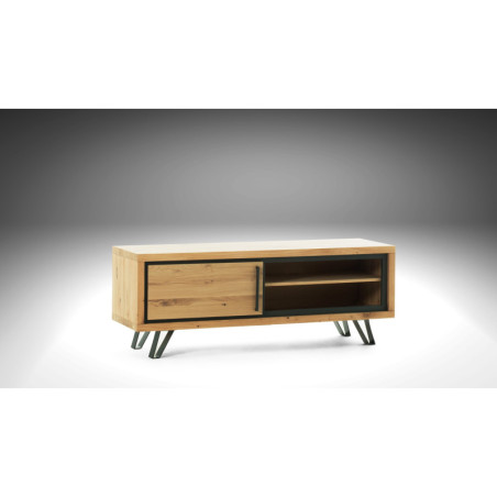 Meuble TV QUEBEC - Style industriel pour ce meuble TV en bois disponible dans plusieurs dimensions. Chêne massif à noeuds.