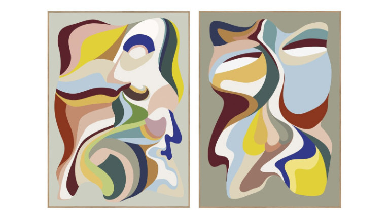 Tableau PIKA - Affiche colorée aux motifs abstraits pour une décoration soignée. Encadrement noir ou bois naturel.