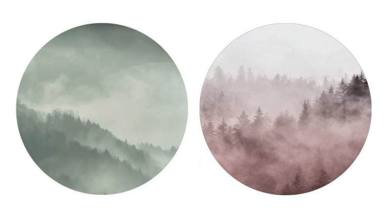 Tableau forme ronde BRUME - Coloris rose ou vert. Plusieurs dimensions disponibles de 40cm de diamètre à 110 maximum.