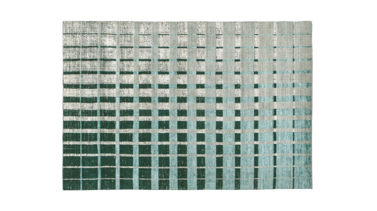 Tapis ISADO - Tapis tissé main laine et fibre de bambou. Disponible dans les couleurs bleu vert ou marron doré.