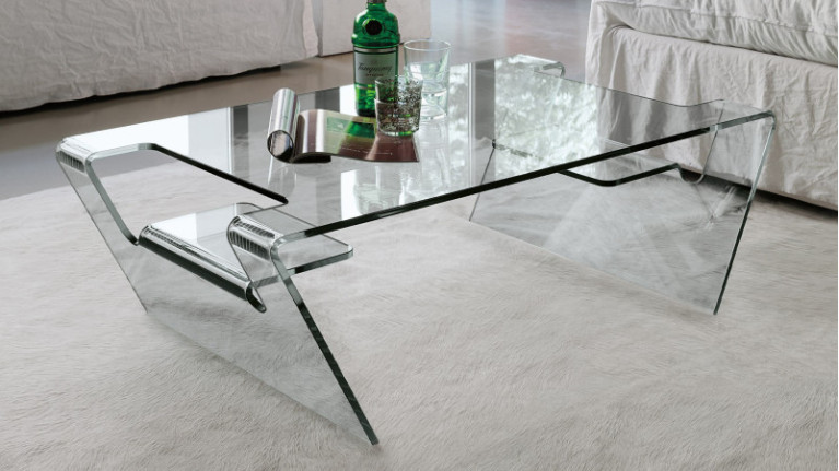 Table basse AIRONE - Une table basse transparente rectangulaire verre trempé pour mettre en valeur votre salon.