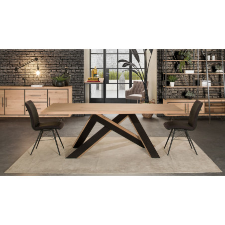 Table de repas extensible QUEBEC - Une collection 100% en chêne massif. Esprit industriel mêlant bois et métal.