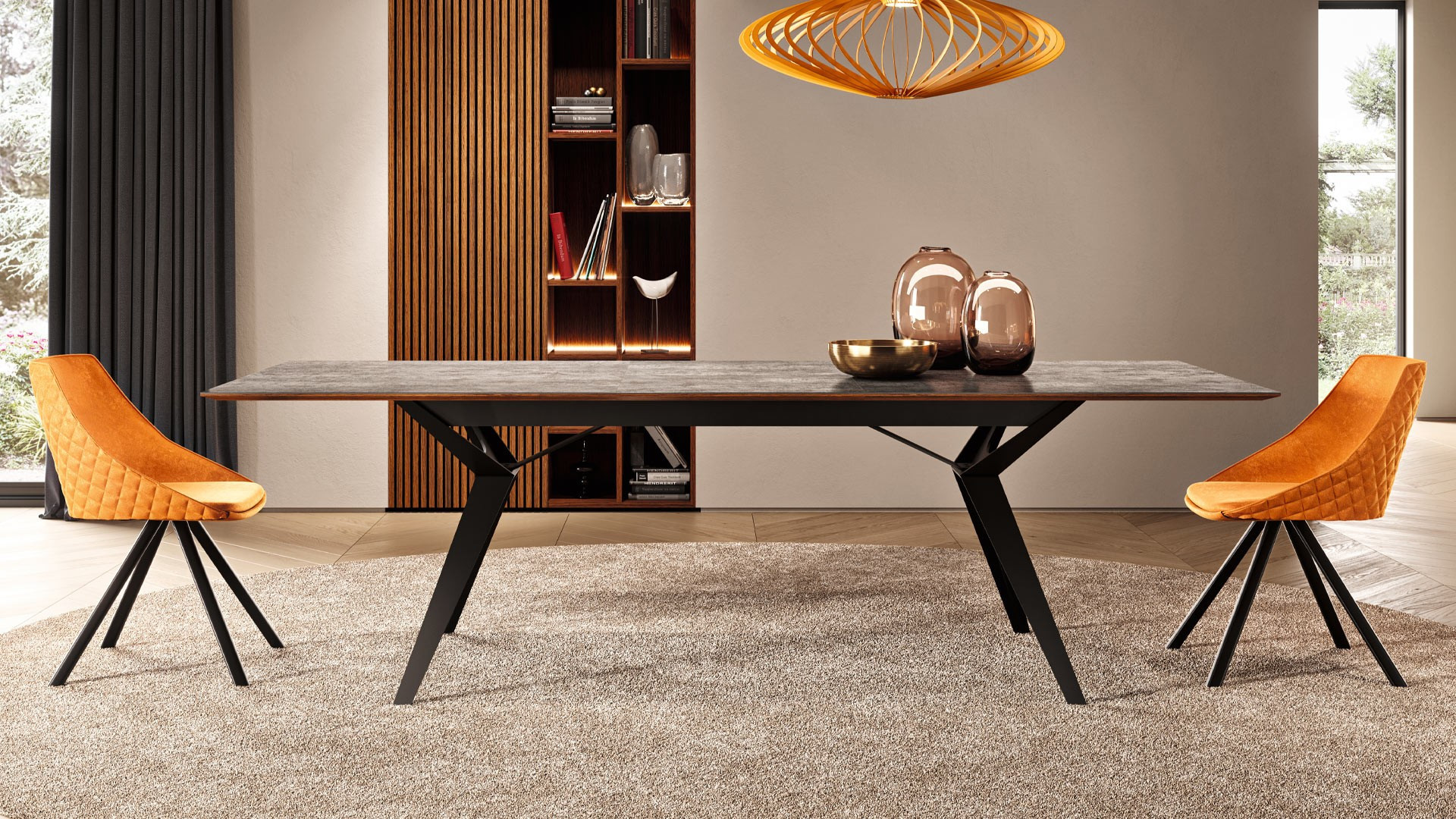 Table de repas extensible PIANA - Une table élégante et magistrale, disponible dans de nombreuses finitions de céramique, chêne