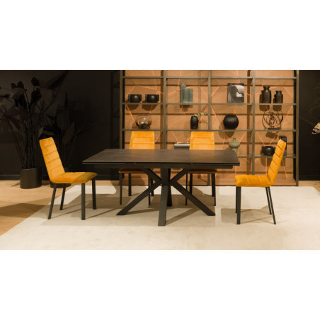 Table de repas extensible JASMIN - Plateau 180cm en céramique inrayable et 2 allonges intégrées en bout de table de 50cm chacune