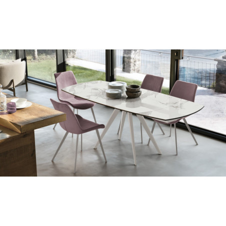 Table de repas extensible VORTICE - Plateau céramique inrayable effet marbre avec système d’allonges par rotation