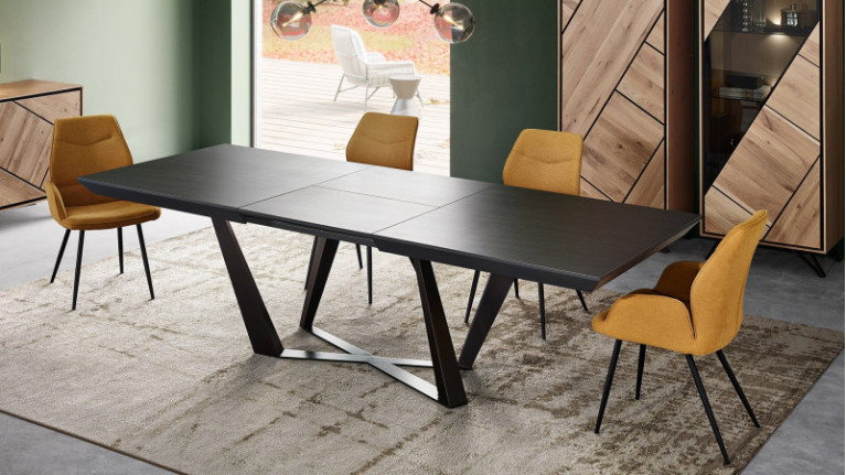 Table de repas extensible DIAGO - Un plateau en céramique kerlite® haute qualité ou en bois soulignant ses lignes graphiques et 