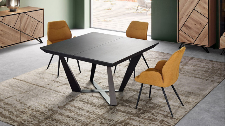 Table de repas extensible carrée DIAGO - Un plateau en céramique kerlite® haute qualité ou en bois soulignant ses lignes graphiq