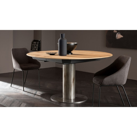 Table de repas ronde extensible ORBY - Son style industriel et vintage prend un minimum de place. Elle s'ouvre pour recevoir jus
