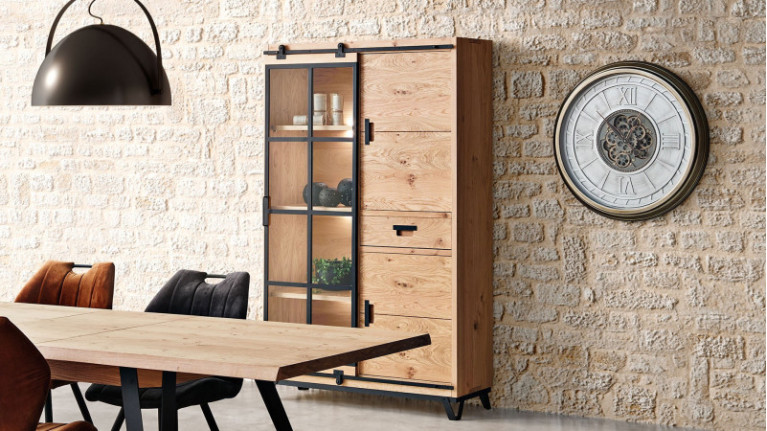 Petite vitrine 1 porte 3 tiroirs pour salon