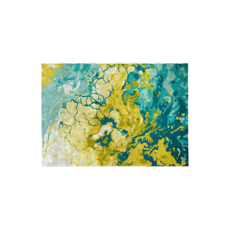 Tapis rectangulaire jaune et bleu AQUARELLE - Jolie harmonie des couleurs. 3 dimensions disponibles.