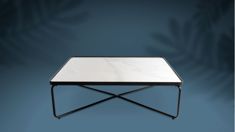 Table basse en céramique blanc et métal CUBA