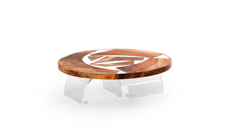 Table basse UNIQUE - Un plateau en bois noble réalisé à partir de la forme de l’arbre. Chaque pièce est différente.