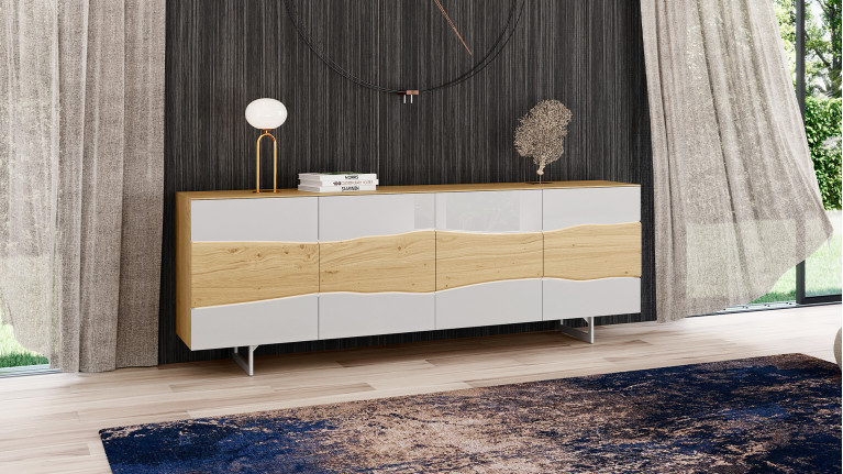 Buffet 4 portes RACINE blanc et bois