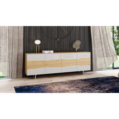Buffet 4 portes RACINE blanc et bois