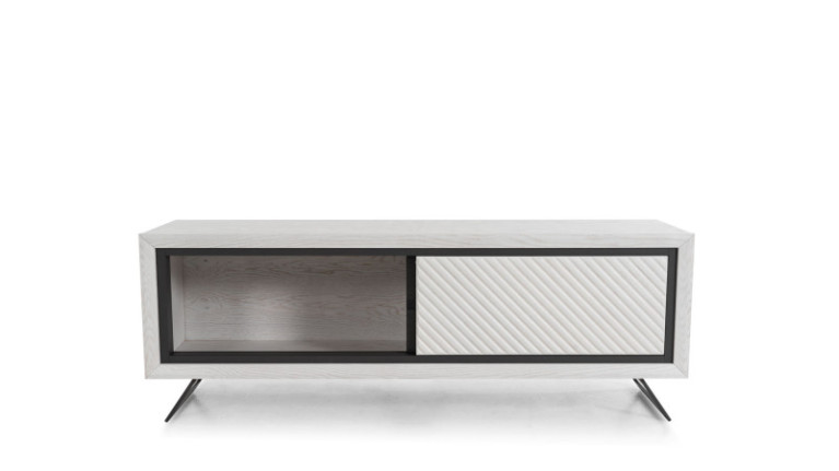 Meuble tv en bois blanc et insert céramique noir CANNES