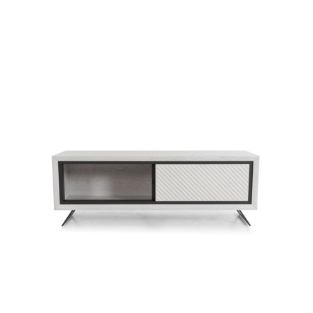 Meuble tv en bois blanc et insert céramique noir CANNES