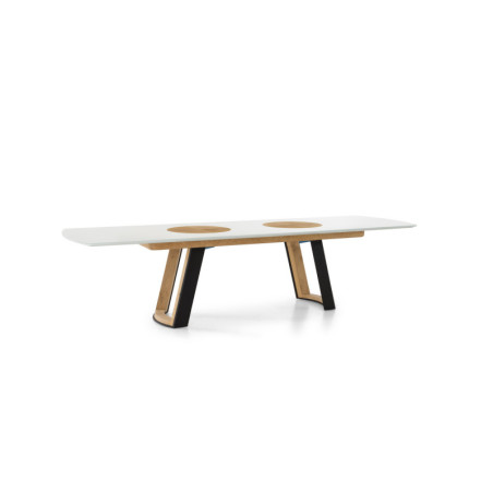 Table de repas extensible réalisable en placage chêne naturel, laque ou céramique inrayable AUSTRAL