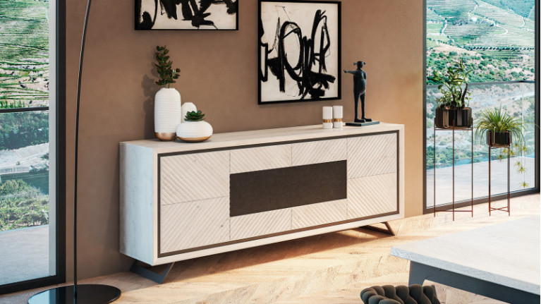 Buffet en bois blanc et insert céramique noir CANNES