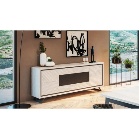 Buffet en bois blanc et insert céramique noir CANNES