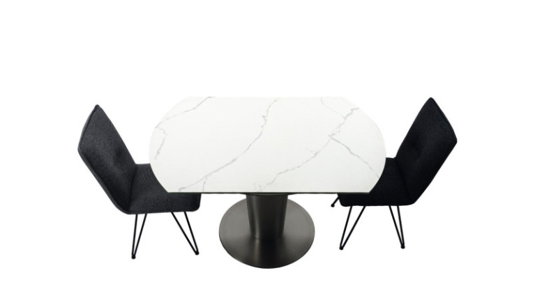 Table de repas ronde extensible céramique blanc marbré MAGNOLIA