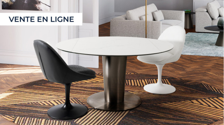 Table de repas ronde extensible MAGNOLIA en céramique blanc