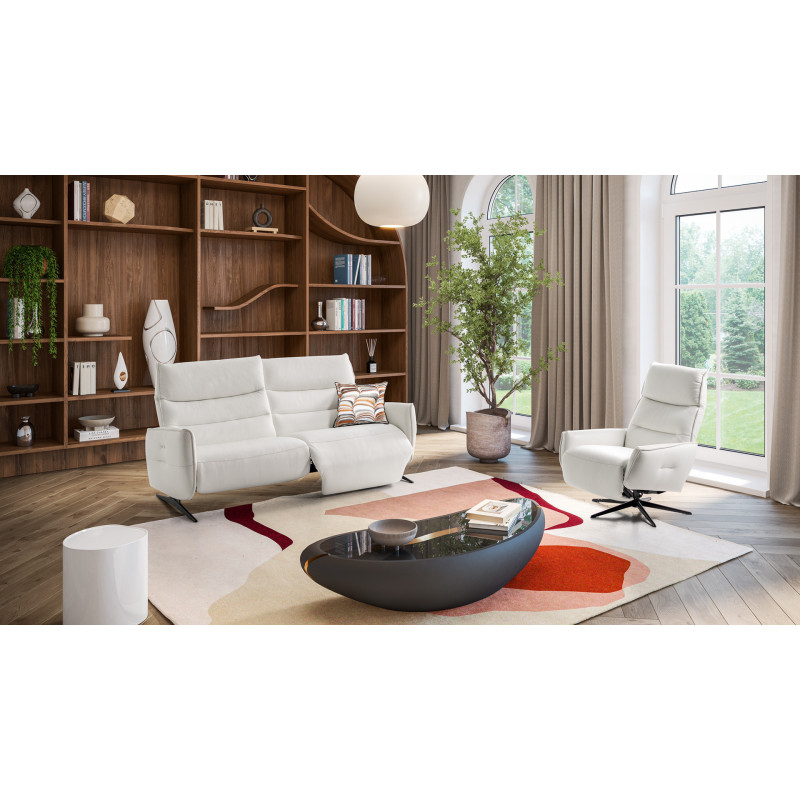 Canapé 3 Places Cuir Beige Château D'AX – Relax Mécanique 206 Cm