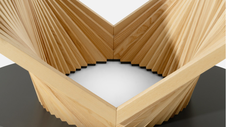 Table BY REVERSE | Design verre trempé et frêne massif sculptural