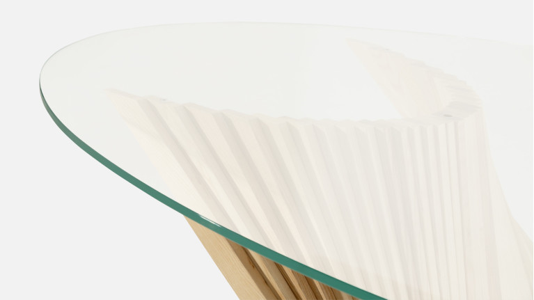 Table BY REVERSE | Design verre trempé et frêne massif sculptural