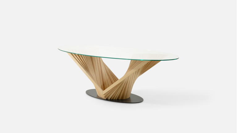 Table BY REVERSE | Design verre trempé et frêne massif sculptural