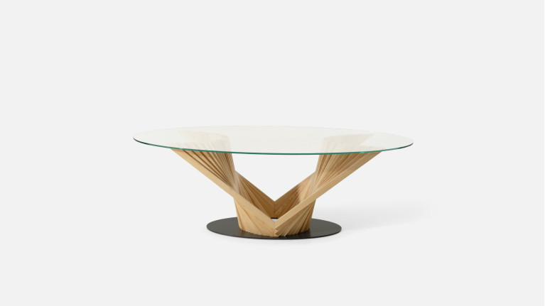 Table BY REVERSE | Design verre trempé et frêne massif sculptural