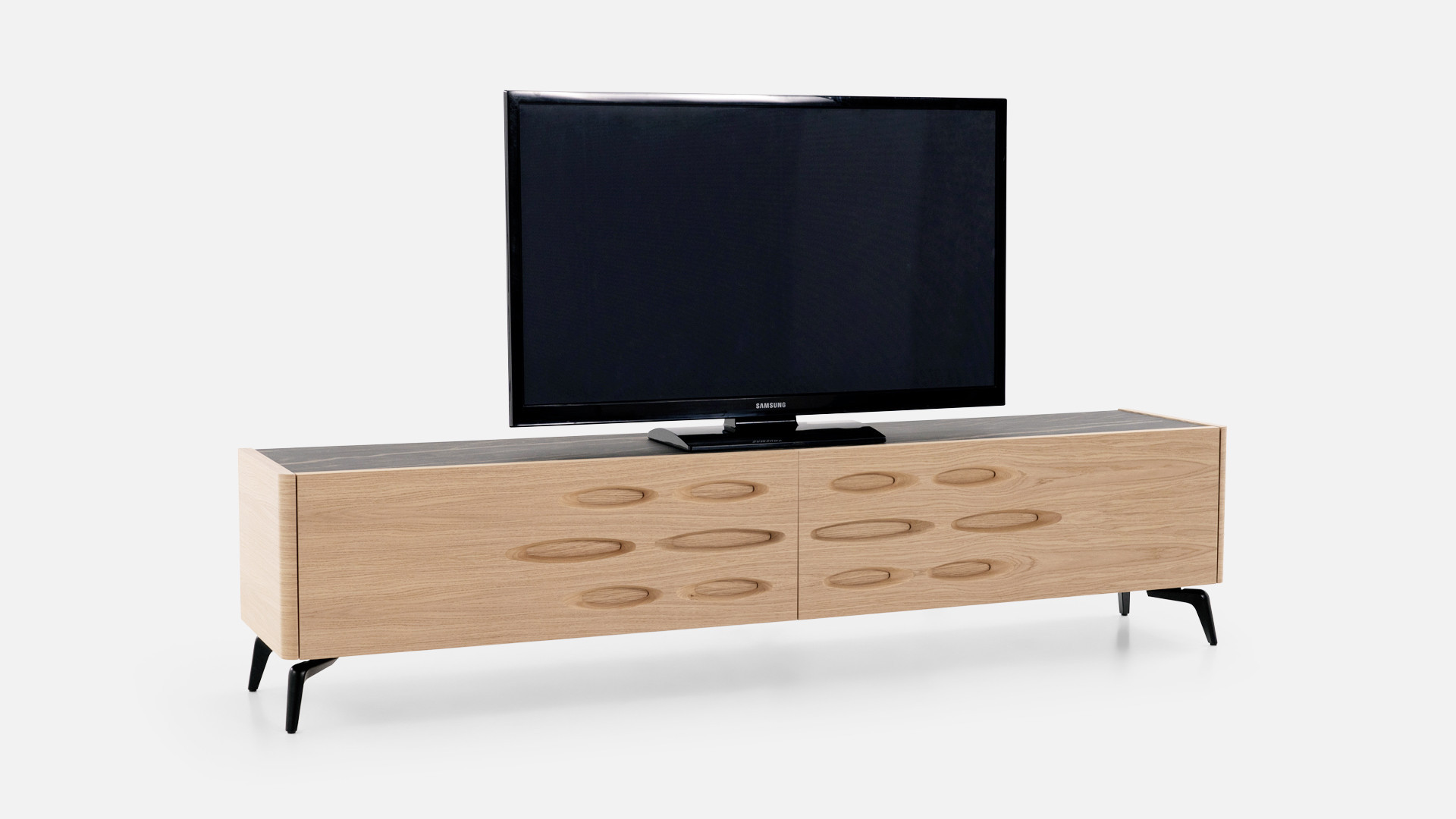 Meuble TV OROS 2 portes abattantes | Design lumineux et contemporain