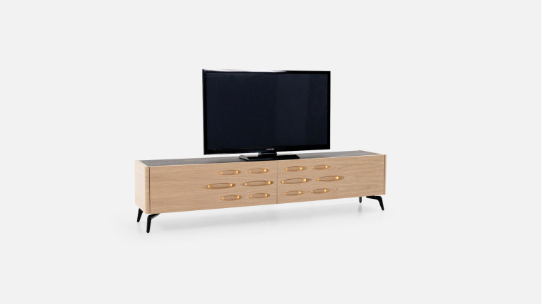 Meuble TV OROS 2 portes abattantes | Design lumineux et contemporain
