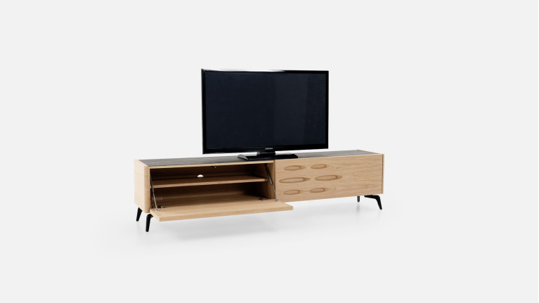 Meuble TV OROS 2 portes abattantes | Design lumineux et contemporain