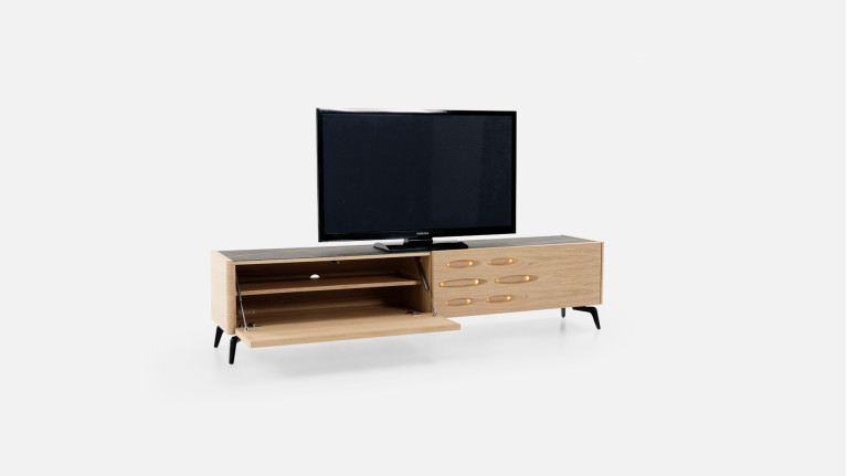 Meuble TV OROS 2 portes abattantes | Design lumineux et contemporain