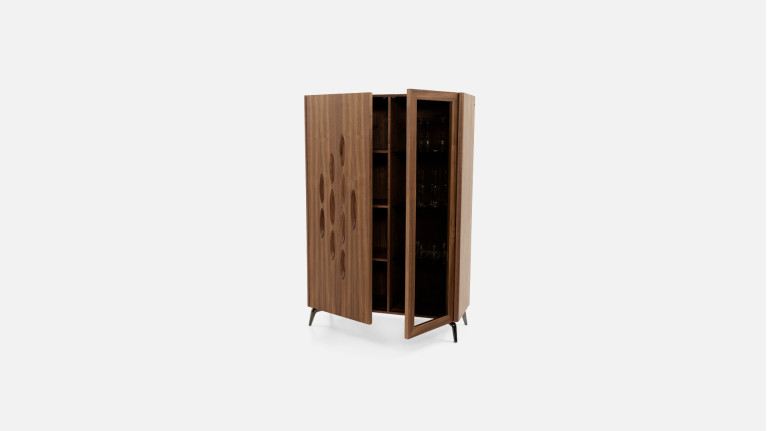 Vitrine OROS - Placage noyer naturel | Élégance sculptée et éclairage