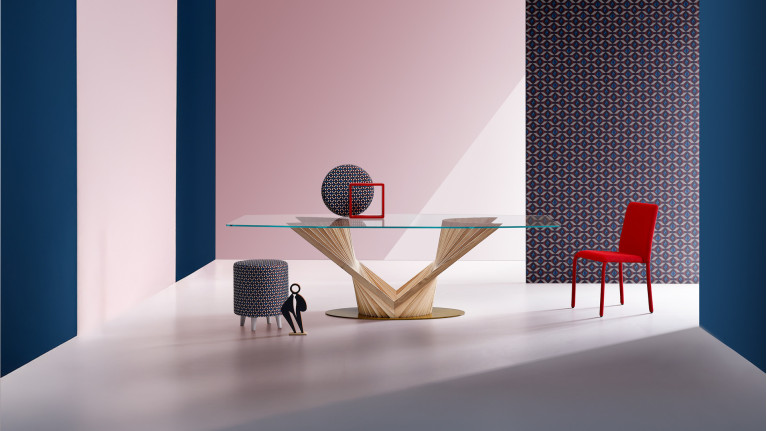 Table BY REVERSE | Design verre trempé et frêne massif sculptural