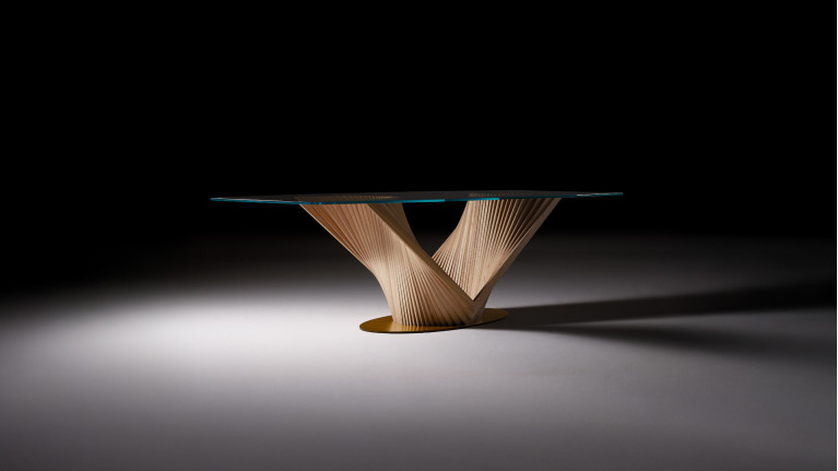 Table BY REVERSE | Design verre trempé et frêne massif sculptural