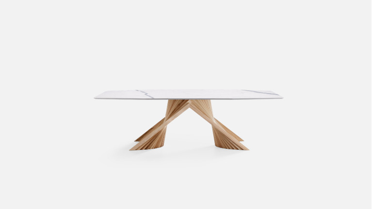 Table BY REVERSE | Design verre trempé et frêne massif sculptural