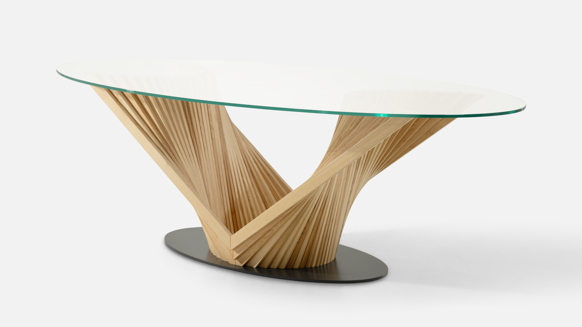 Table BY REVERSE | Design verre trempé et frêne massif sculptural