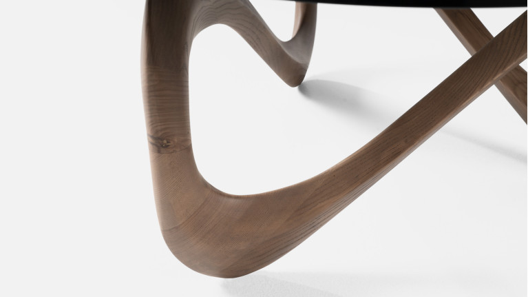 Table basse MEDUSA | Design sculptural en verre fumé et bois foncé