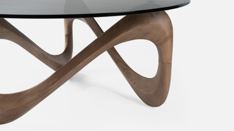 Table basse MEDUSA | Design sculptural en verre fumé et bois foncé