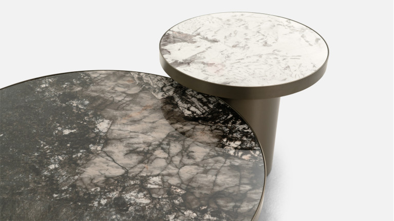 Table basse ALLEGRO | Design rond et plateau minéral élégant