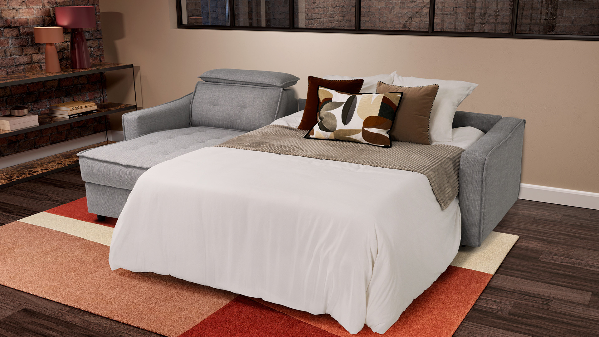 Canapé d'angle convertible tissu EVELYNE | Canapé-lit haut de gamme