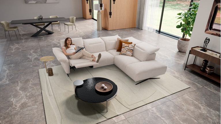 Canapé d'angle relaxation électrique tissu PASSION | Soutien optimal