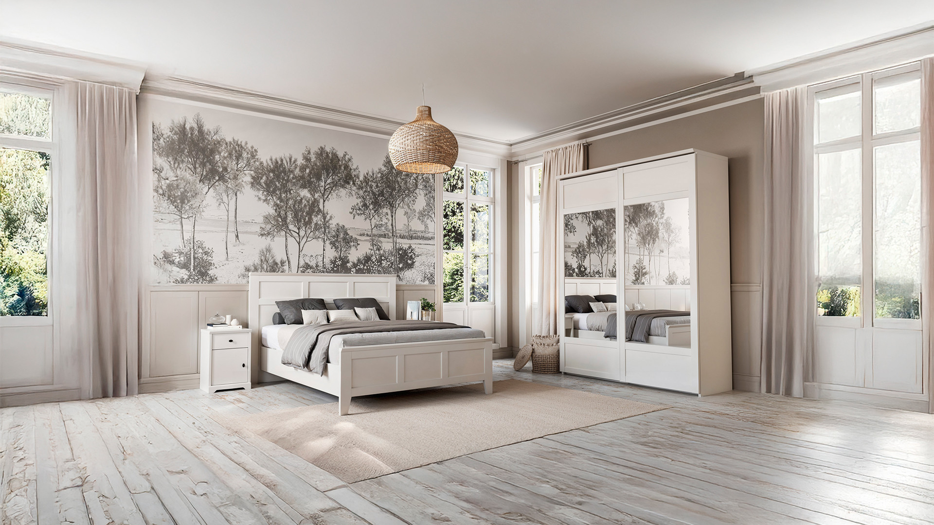 Lit BEAUMONT CELIO | Charme romantique en blanc lin ou gris galet