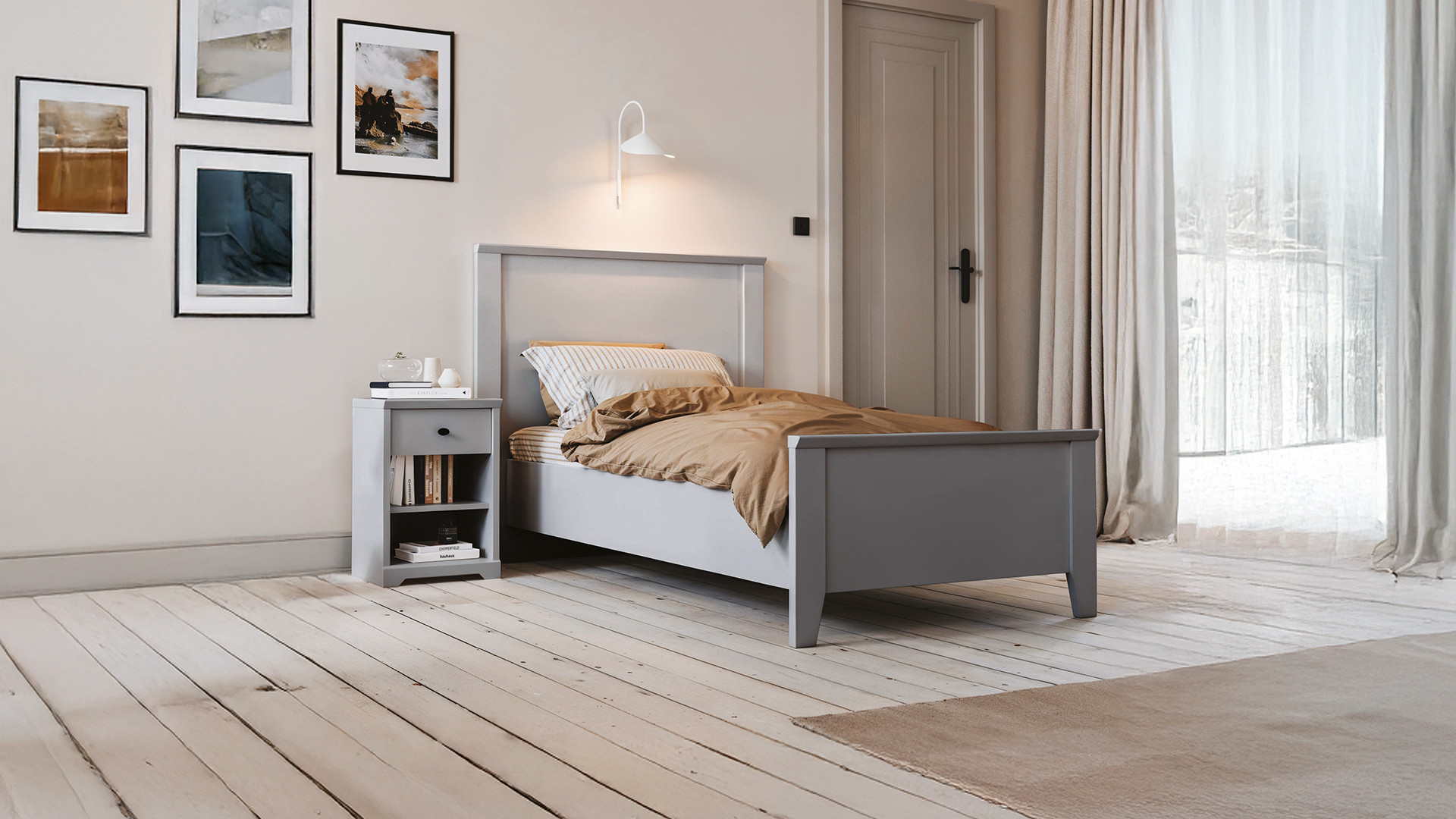 Lit BEAUMONT CELIO | Style charme revisité en blanc lin ou gris galet