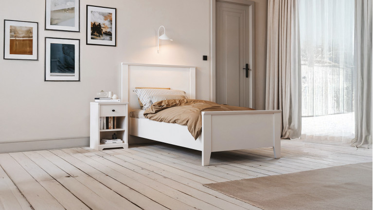 Lit BEAUMONT CELIO | Style charme revisité en blanc lin ou gris galet