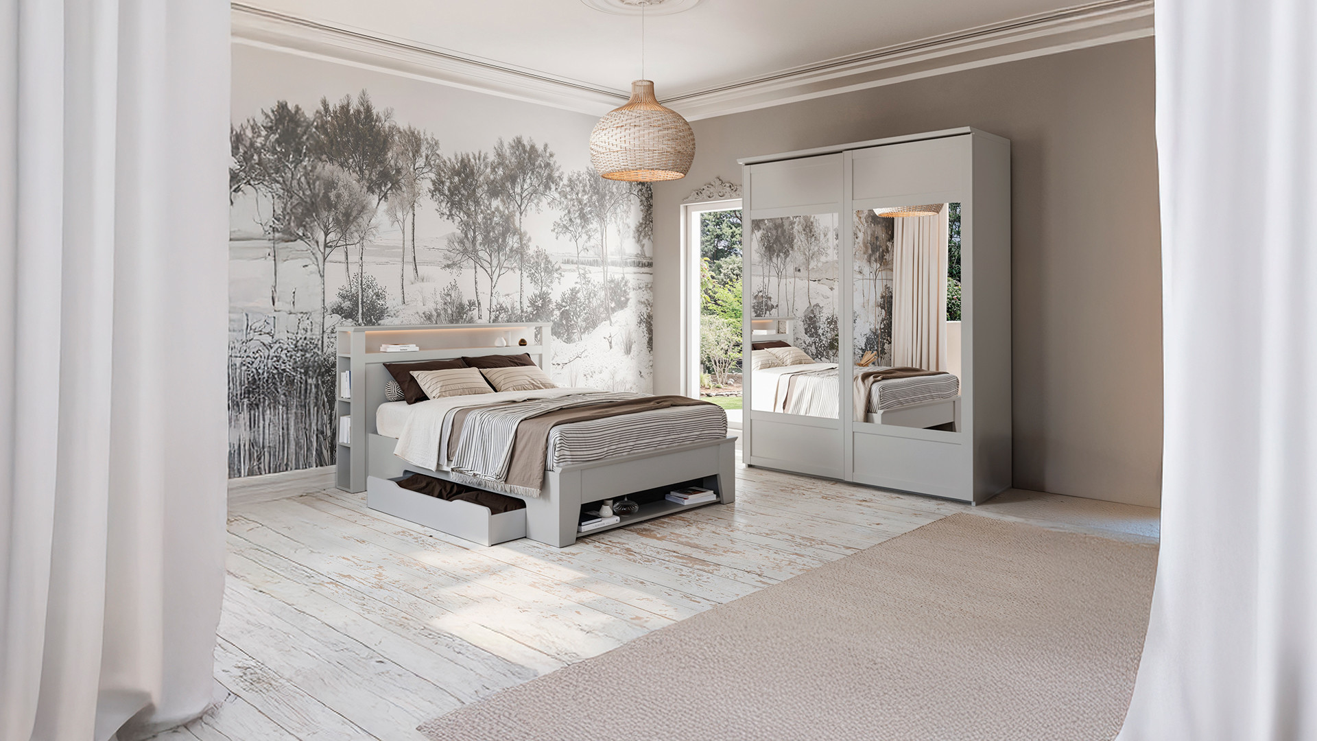 Lit BEAUMONT CELIO | Tête de lit avec tiroirs de rangement