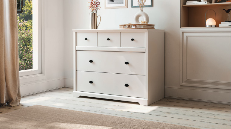 Commode BEAUMONT CELIO | 3 tiroirs en blanc lin ou gris galet