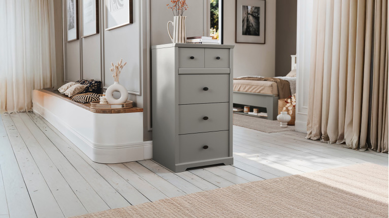 Chiffonnier BEAUMONT CELIO | 4 tiroirs en blanc lin ou gris galet